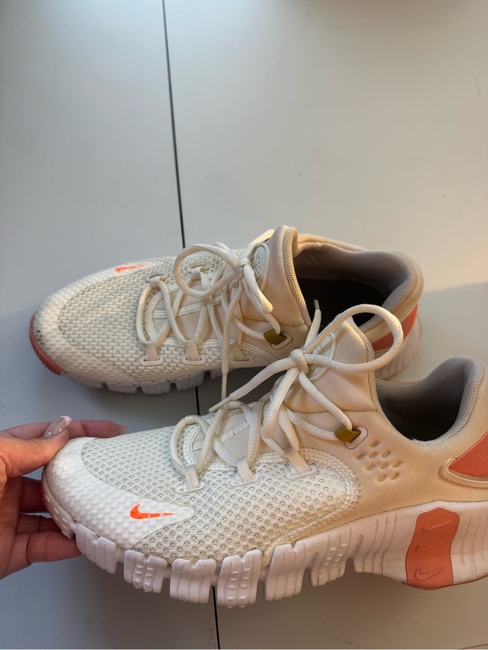 Nike Cream and Coral Metcon Sneakers